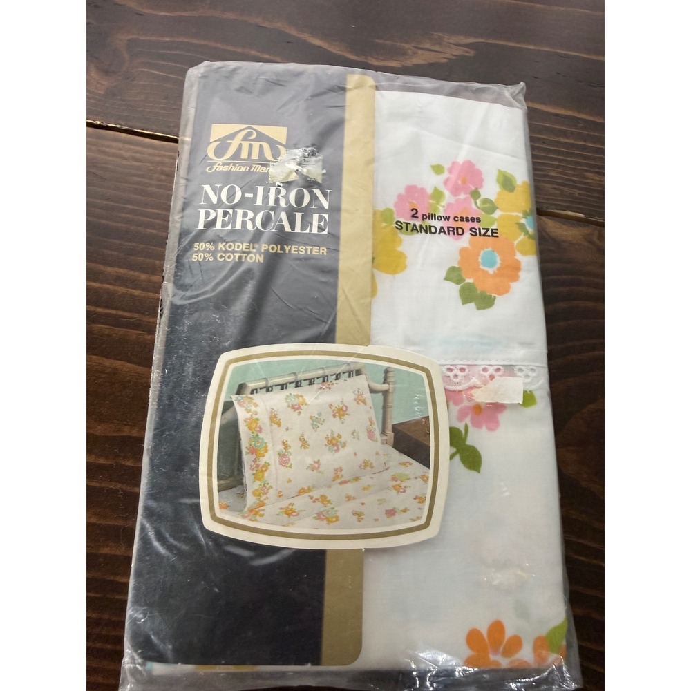 Vintage Penneys Fashion Manor Floral Pillowcases Set of 2 No Iron Percale Lace